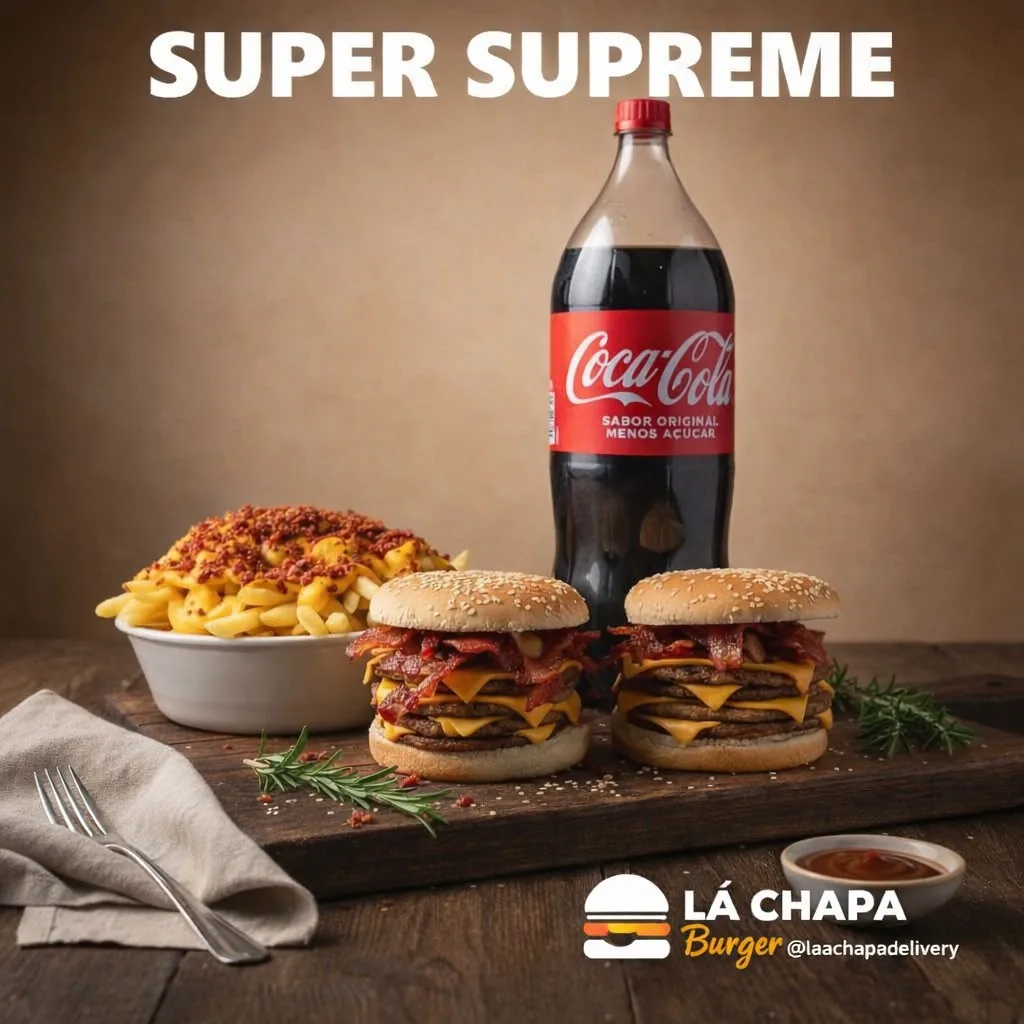 Super Supreme da La Chapa: dois burgers de blend com muito cheddar e bacon crocante